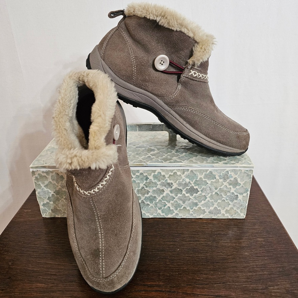 Easy Spirit Essleighride Taupe Suede Faux Fur Lined Ankle Boots Womens 9.5 M